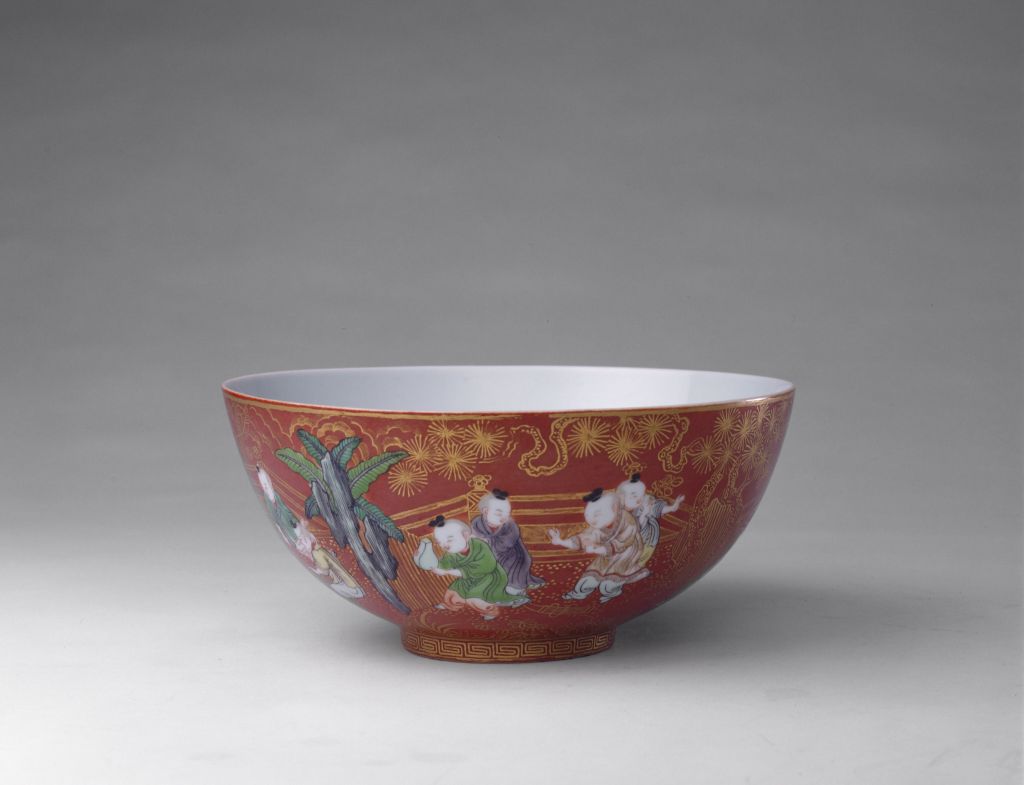 图片[1]-Oil red bowl with multicolored gold baby scenes-China Archive